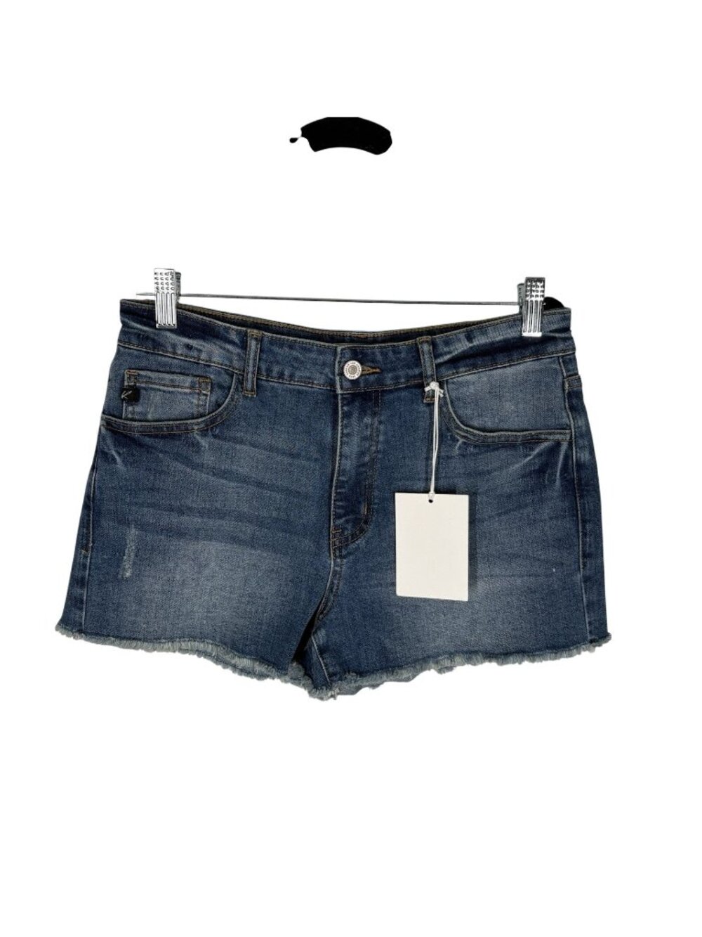 Kancan Women 27 Blue Medium Wash Denim Elle High Rise Fray Hem Jean Shorts NWT